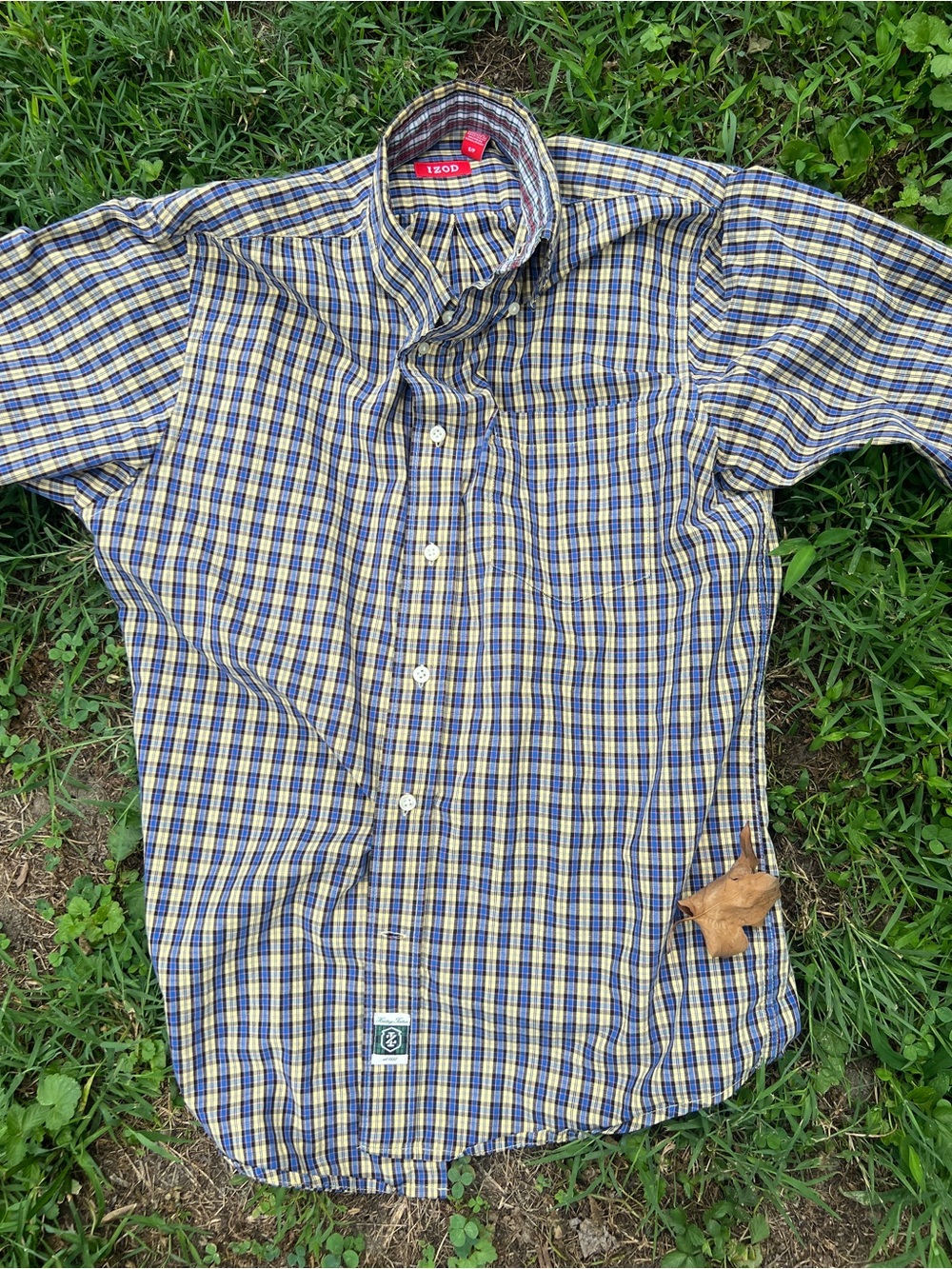 Izod Plaid Button-Down Shirt in Yellow and Blue